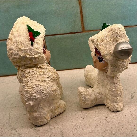 Christmas Eskimo Children Figurine Size 7" Playing In Snow Home Decor Set Of 2 - Picture 5 of 11